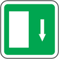 Green door-left direction sticker with white door icon and downward arrow