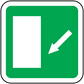 Emergency safety sticker, green square with white border, blank panel and down arrow