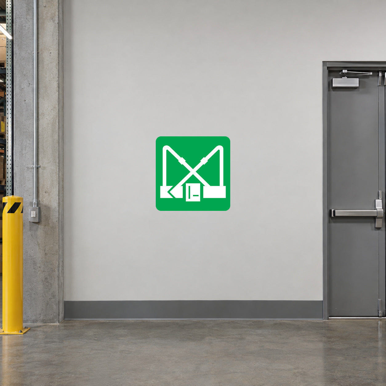 Green emergency stairs up sign sticker with climbing arrow and door icons