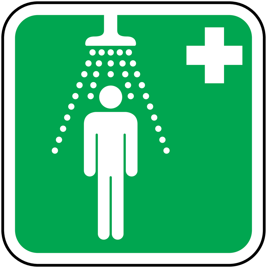 Green first aid way sticker with person and white medical cross icon