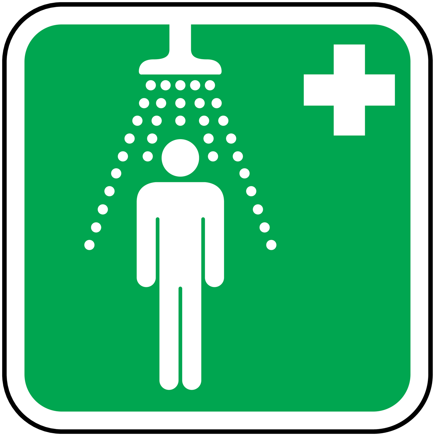 Green first aid way sticker with person and white medical cross icon