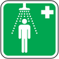 Green first aid way sticker with person and white medical cross icon