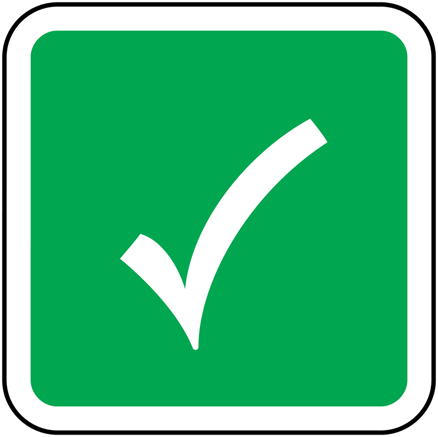 Green square check mark sticker with a white check symbol