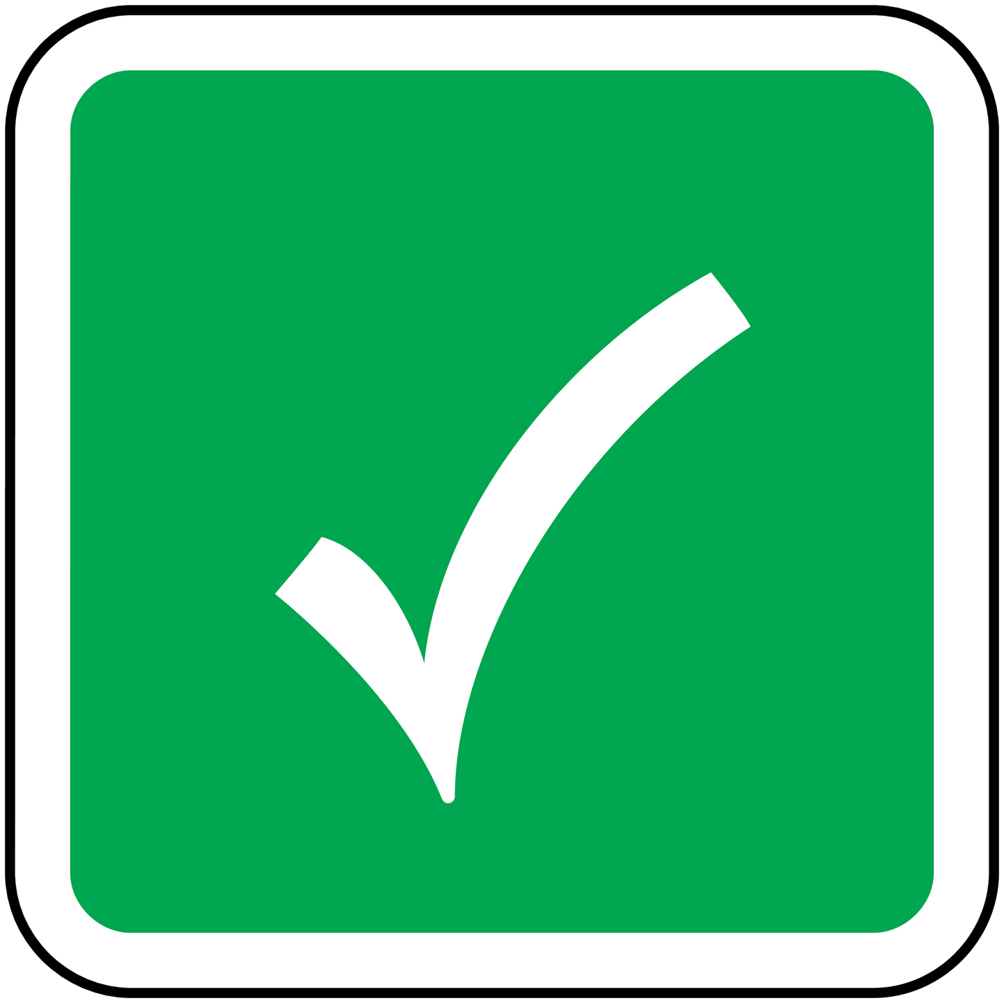 Green square check mark sticker with a white check symbol
