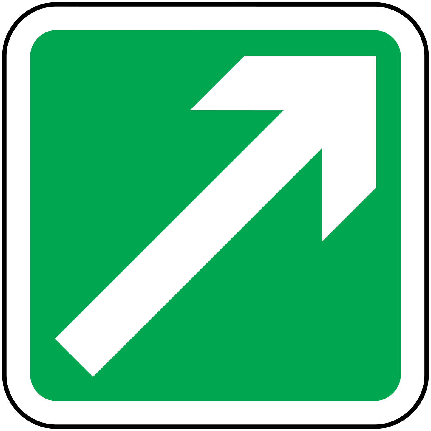 Green square sticker with a white arrow pointing up and to the right