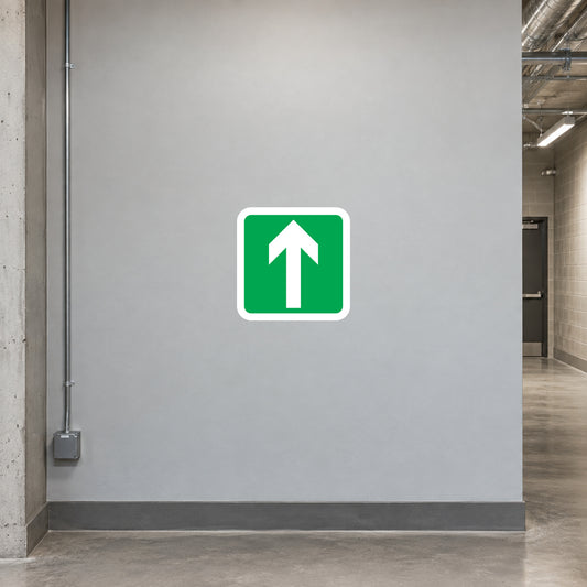 Green square sticker with white border and upward arrow icon