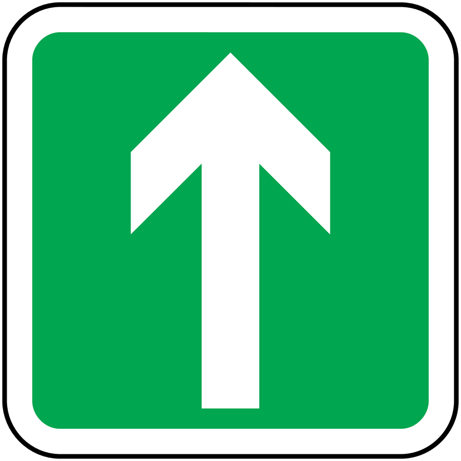 Green square arrow sticker with a white up arrow