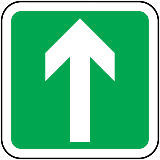 Green square arrow sticker with a white up arrow