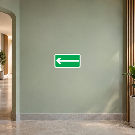 Green long arrow wall sticker with white border and left-pointing arrow