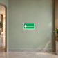 Green long arrow wall sticker with white border and left-pointing arrow