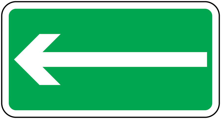Green rectangle sticker with long white right arrow