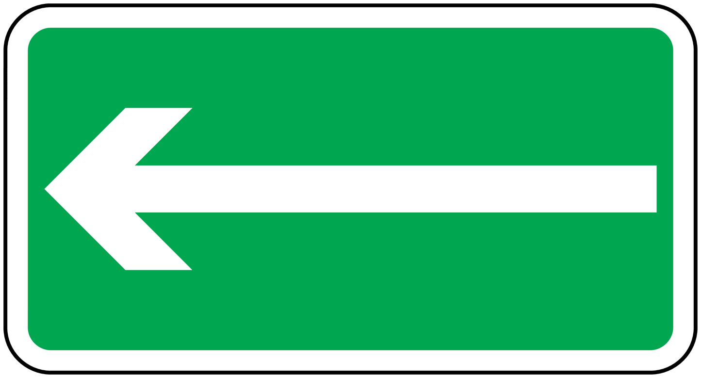 Green rectangle sticker with long white right arrow