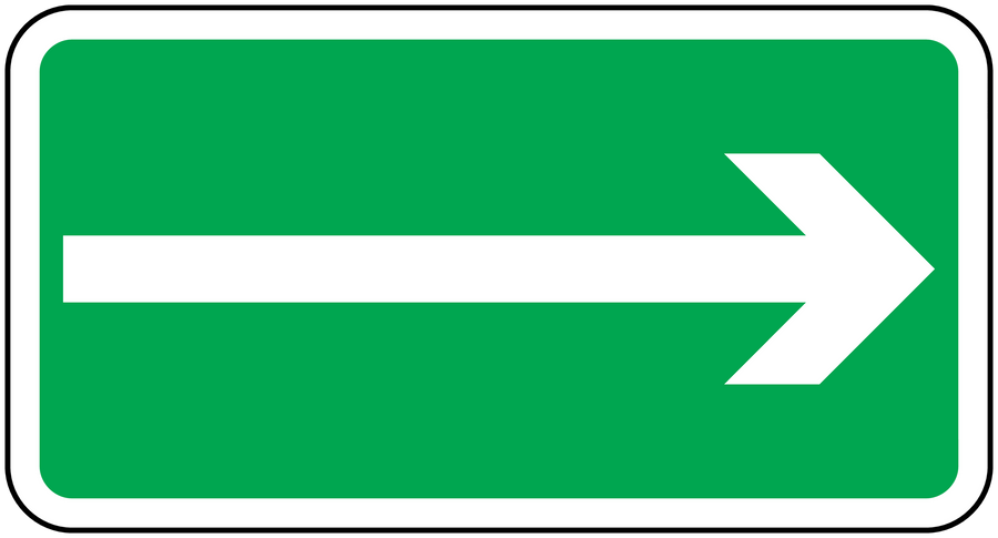 Right arrow sticker with white arrow on a green rectangular backing