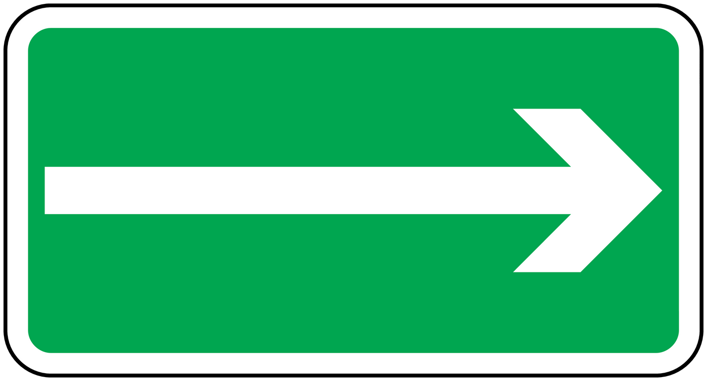 Right arrow sticker with white arrow on a green rectangular backing