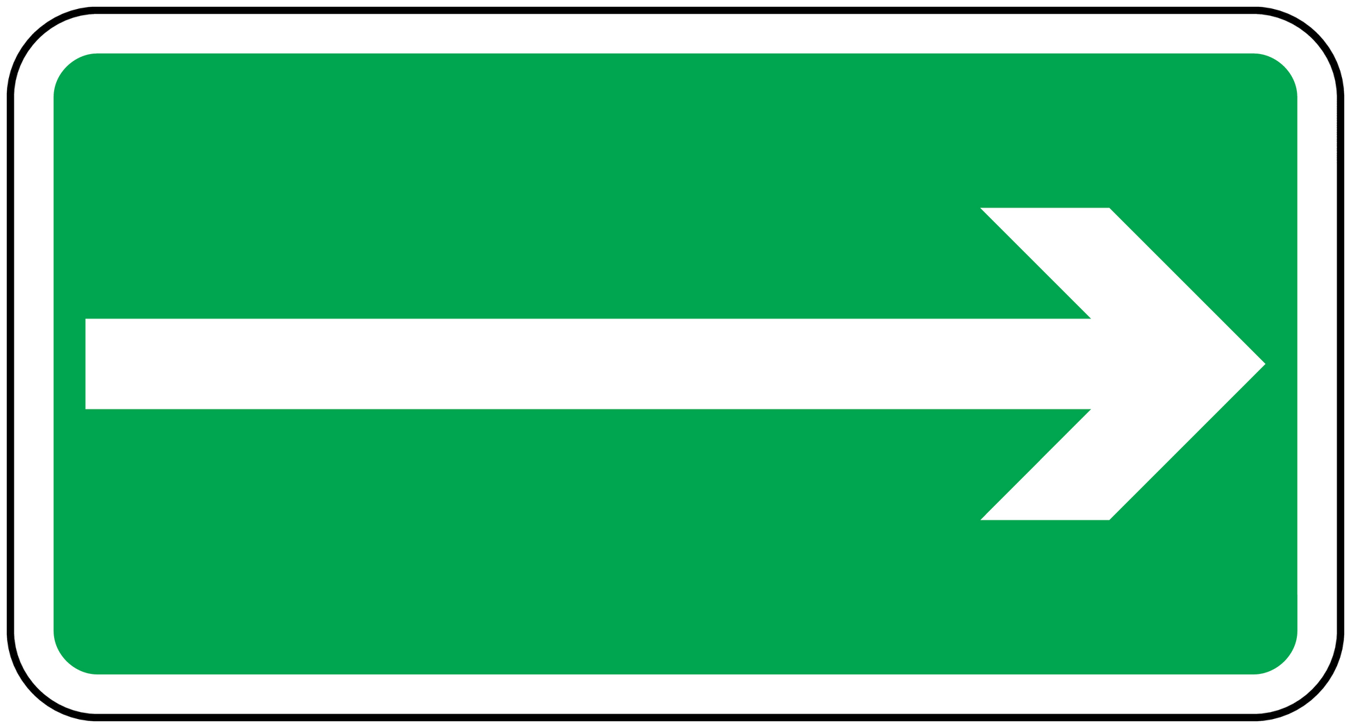 Right arrow sticker with white arrow on a green rectangular backing
