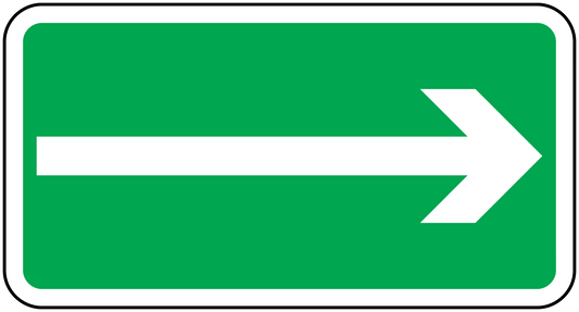 Right arrow sticker with white arrow on a green rectangular backing