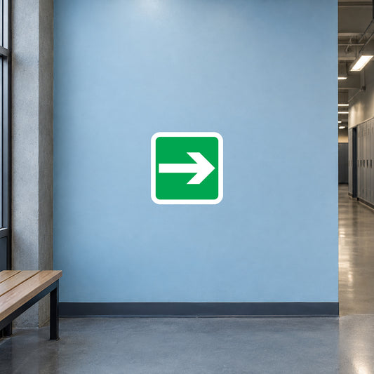 Square arrow sticker with green background, white border, and right-pointing arrow