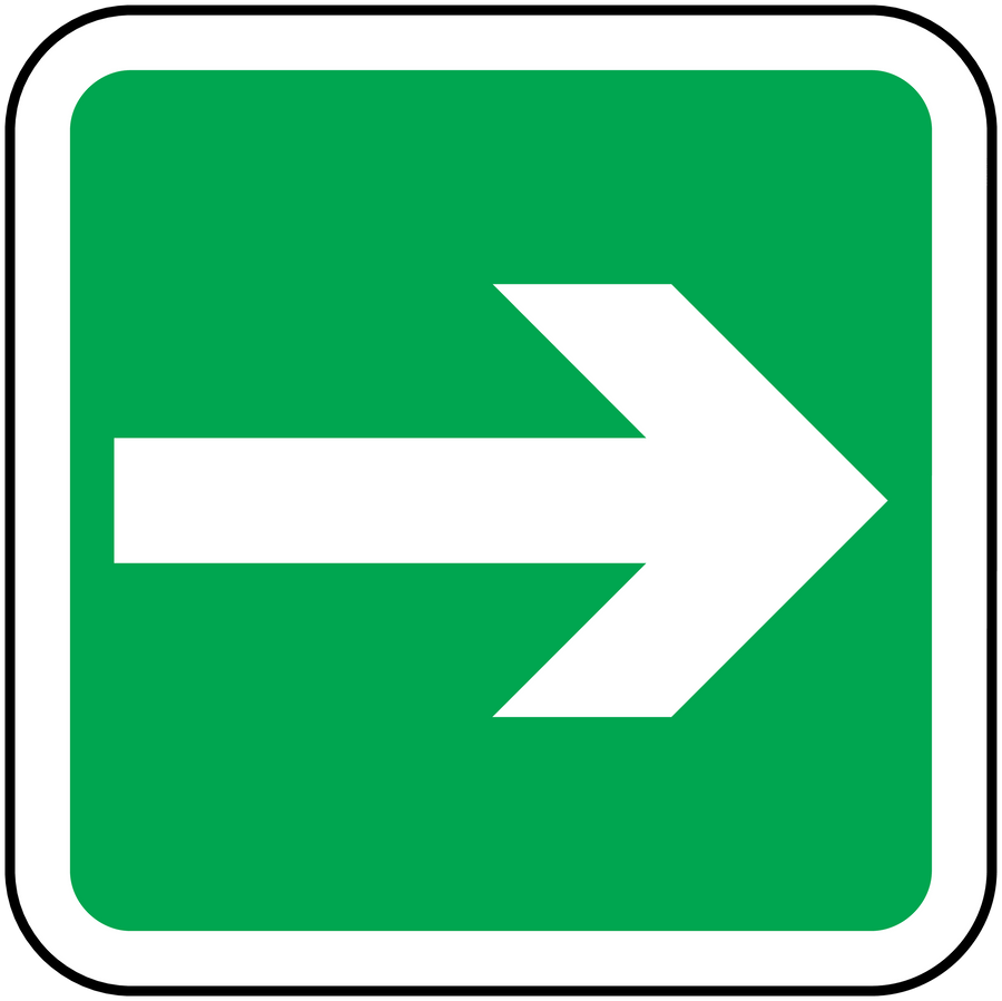 Square arrow sticker with green background and white right-pointing arrow