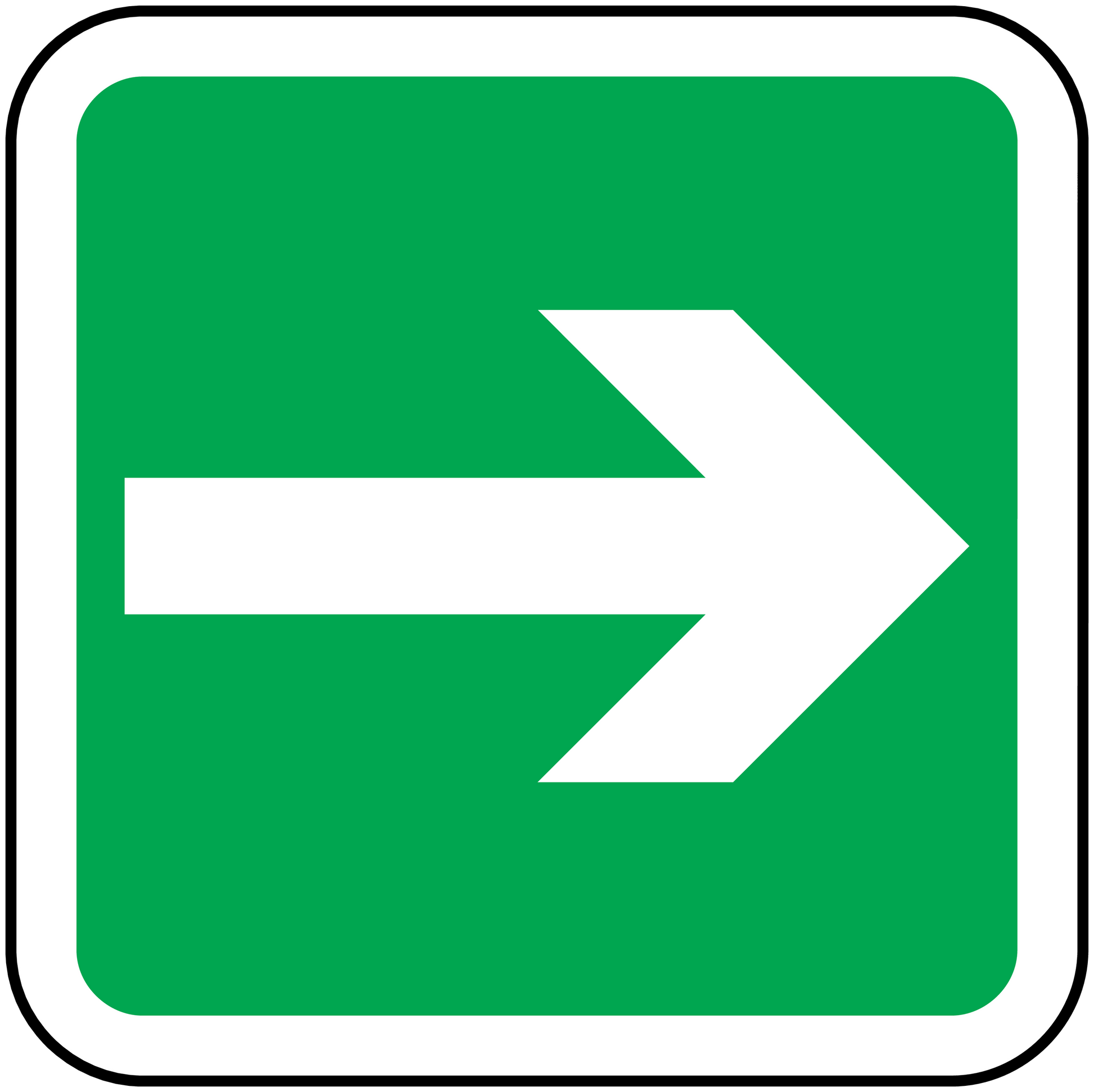Square arrow sticker with green background and white right-pointing arrow