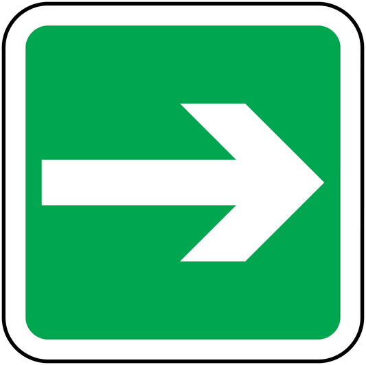 Square arrow sticker with green background and white right-pointing arrow