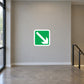Green square arrow down-right sticker with white border and white arrow