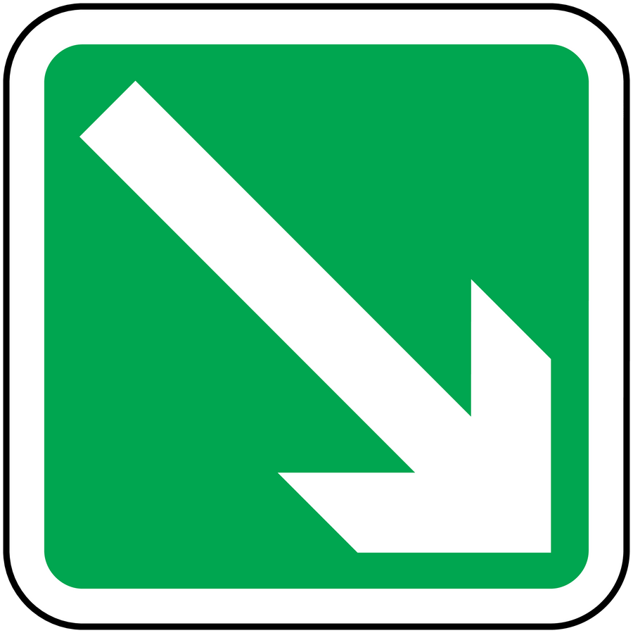 Green arrow down-right sticker with bold white directional arrow
