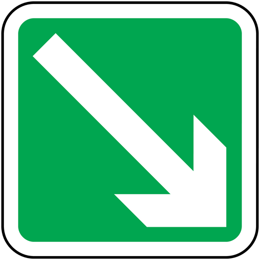 Green arrow down-right sticker with bold white directional arrow