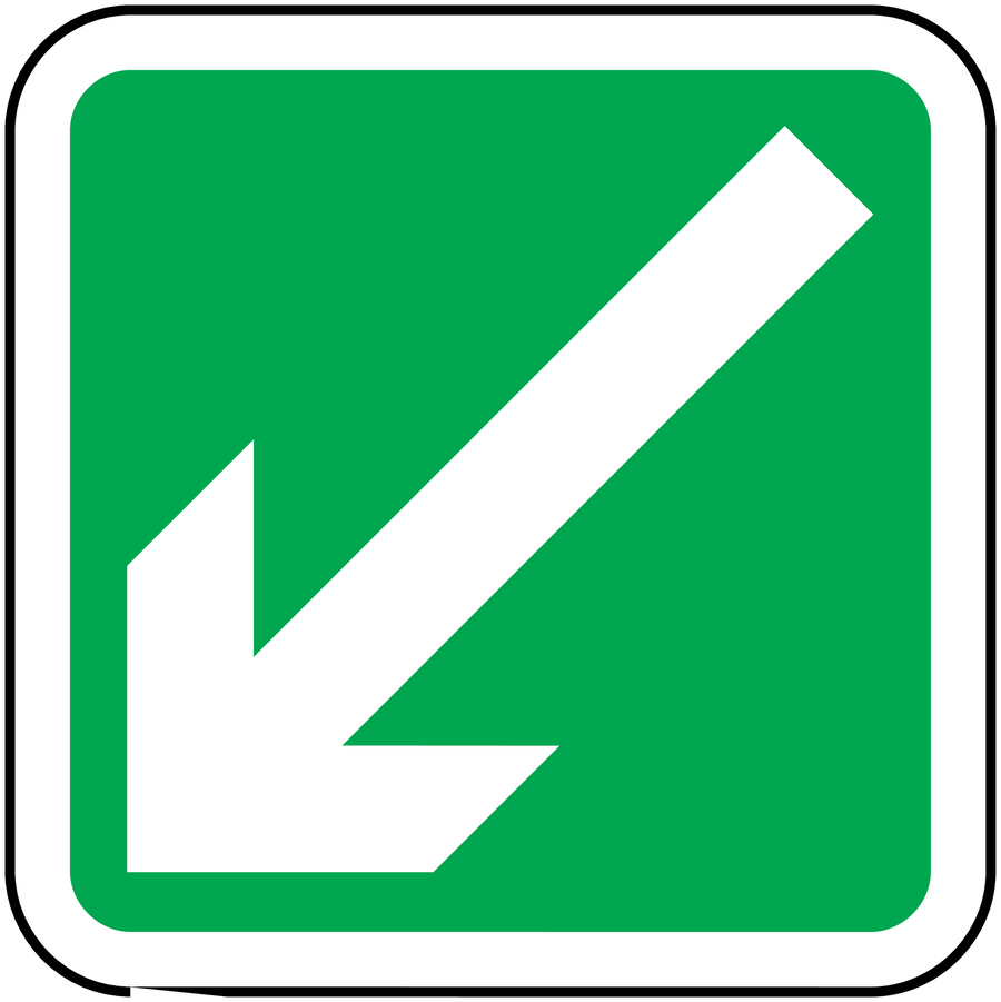 Green down-left arrow sticker with white arrow design