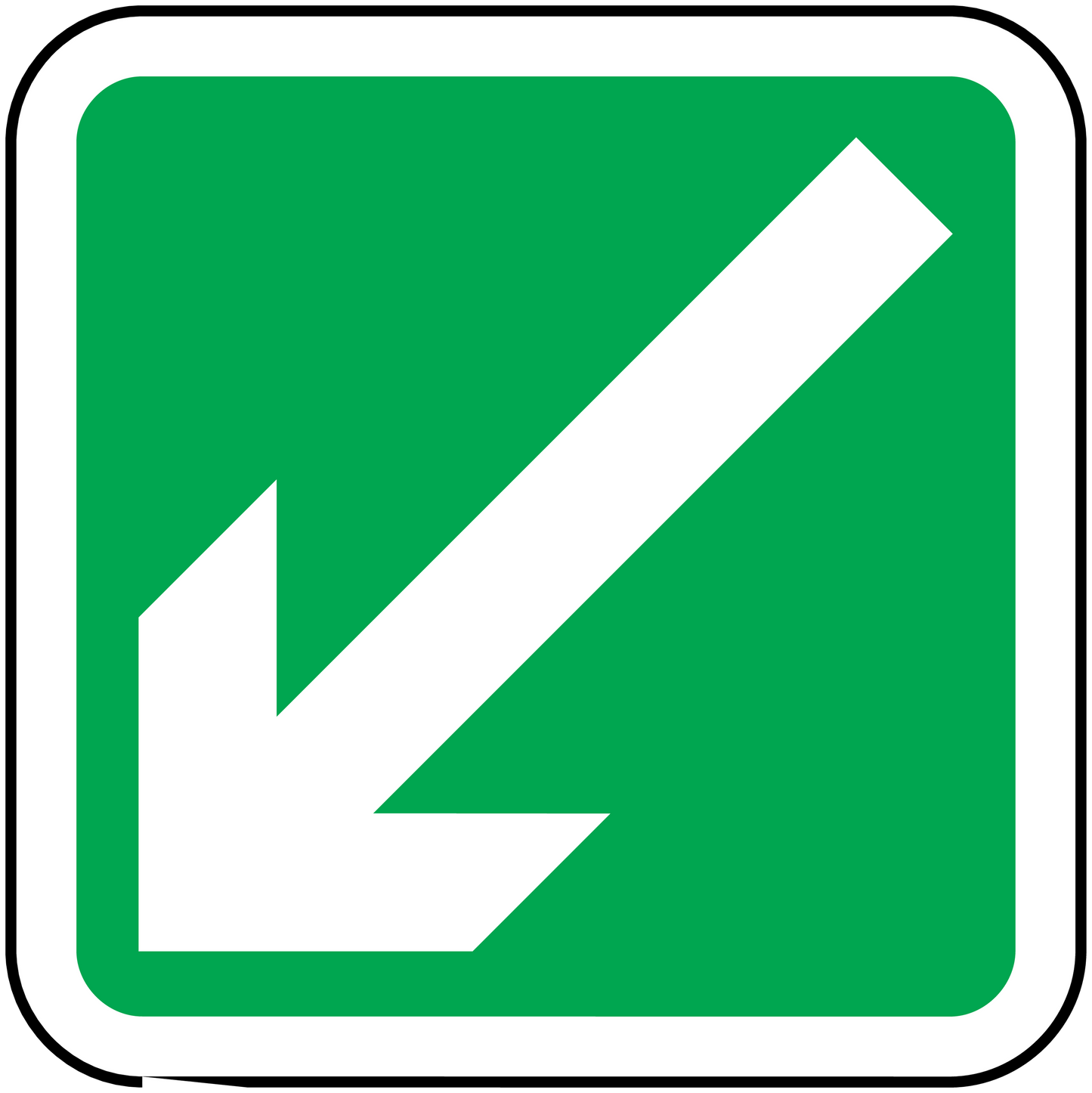 Green down-left arrow sticker with white arrow design
