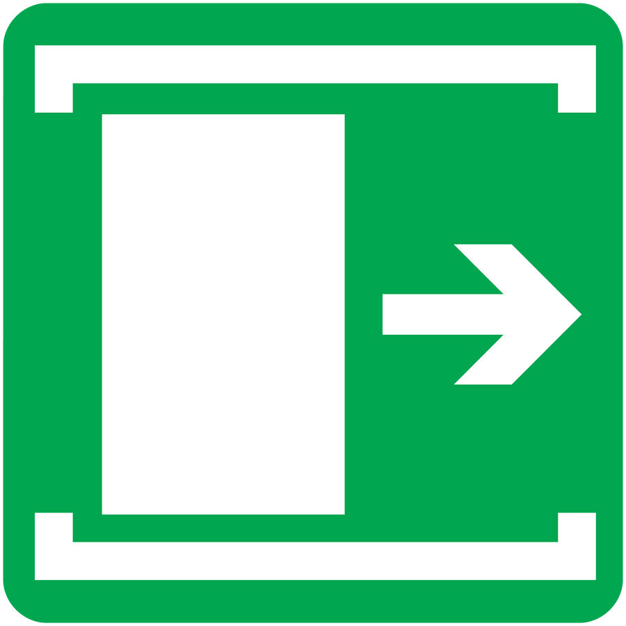 Green vinyl exit door sticker with right-pointing arrow