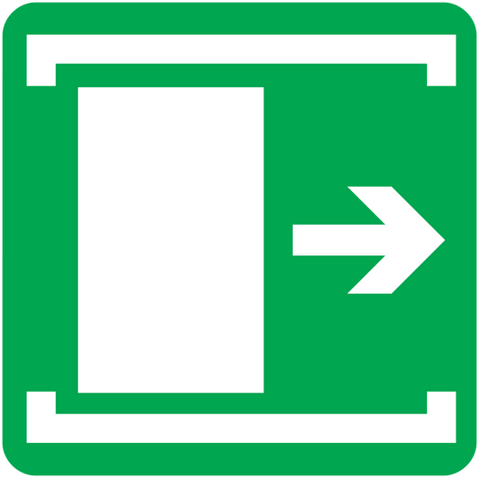 Green vinyl exit door sticker with right-pointing arrow