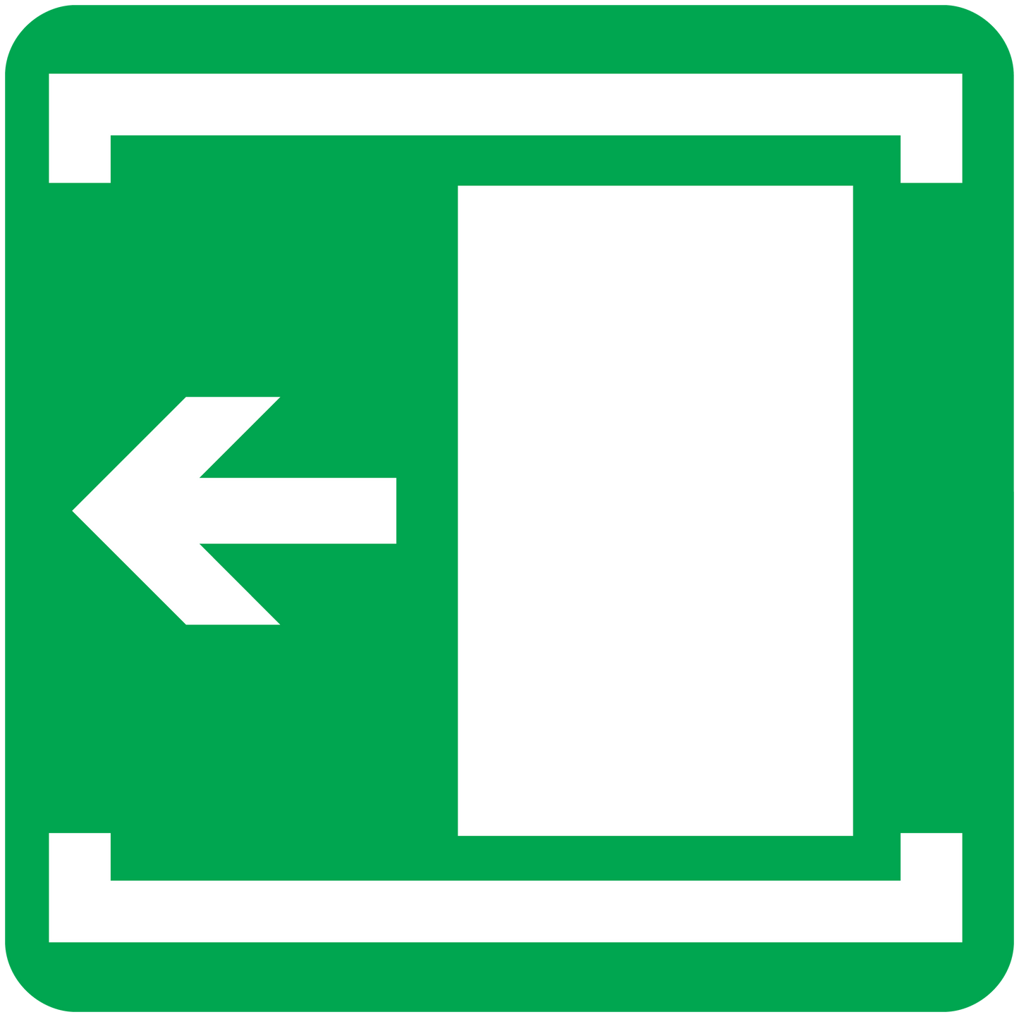 Green exit door left vinyl sticker with left arrow and door icon