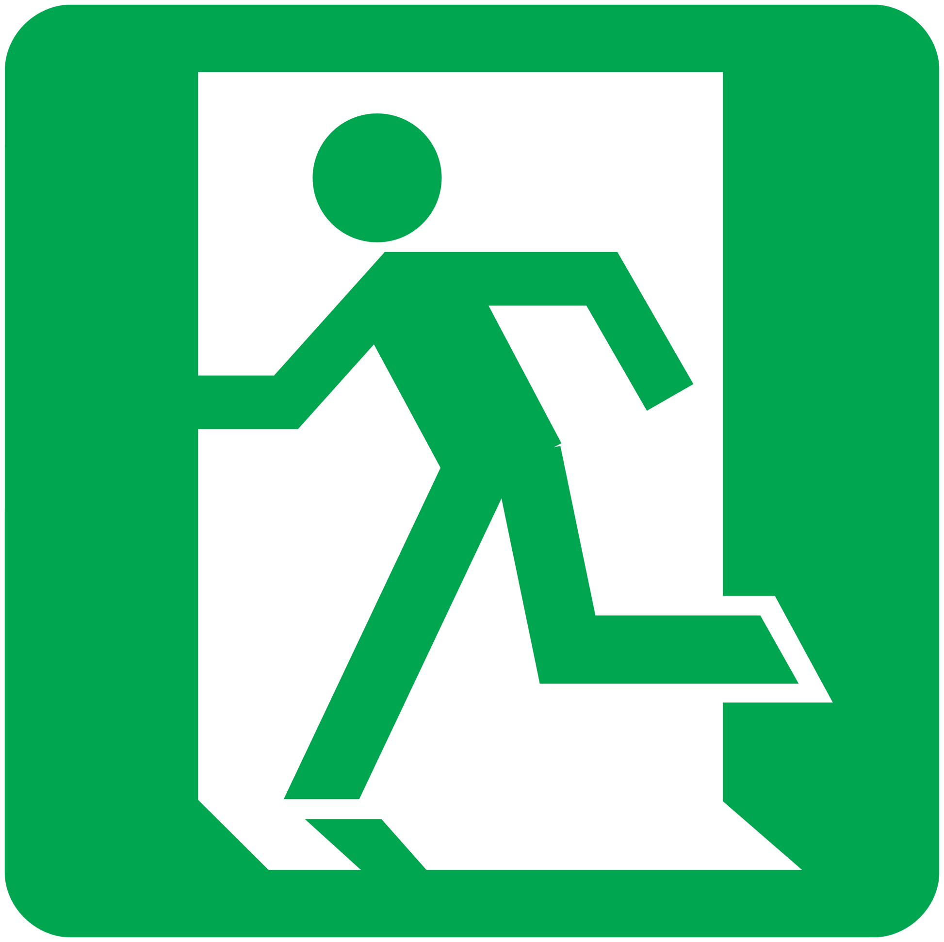 Exit door sticker with green running man and directional arrow symbol