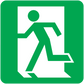 Exit door sticker with green running man and directional arrow symbol