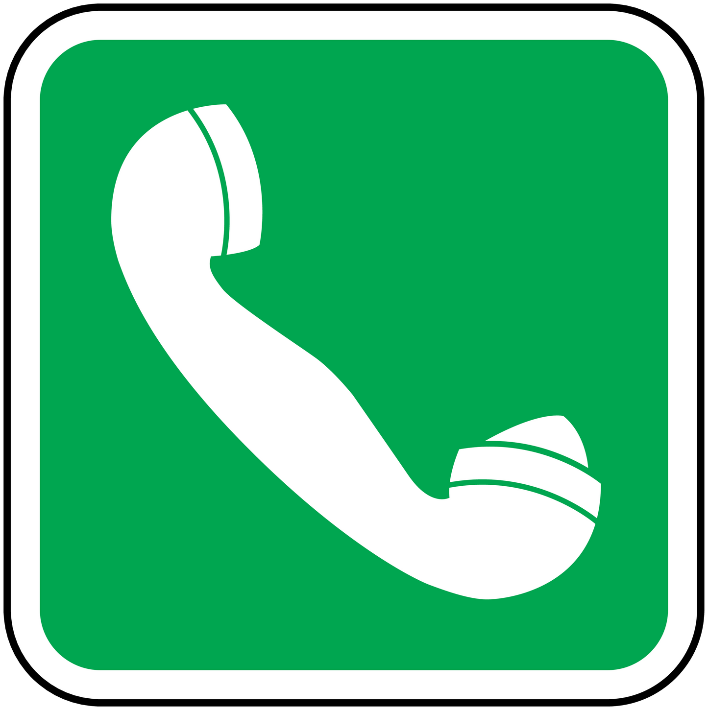 Emergency phone sticker with white phone icon on a green square