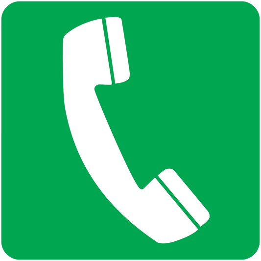 Green square phone icon sticker with white handset illustration