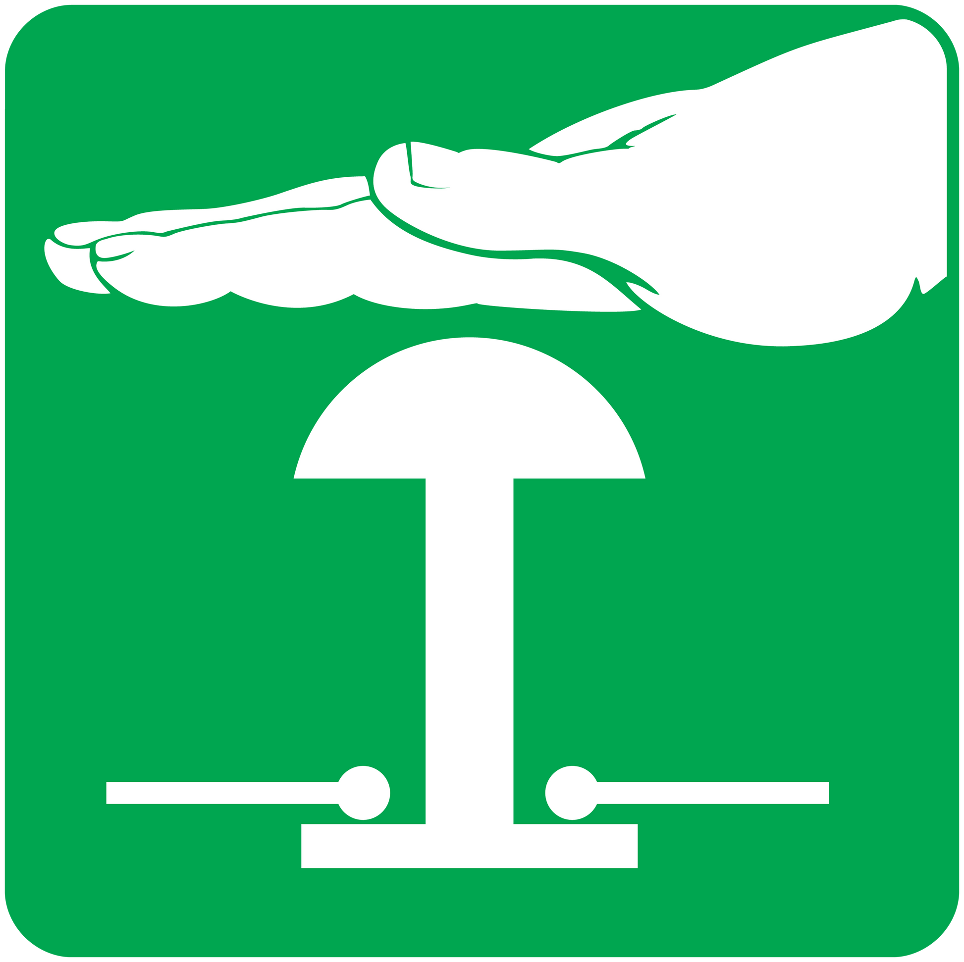 Green rounded-square service bell sticker with white bell and hand icon