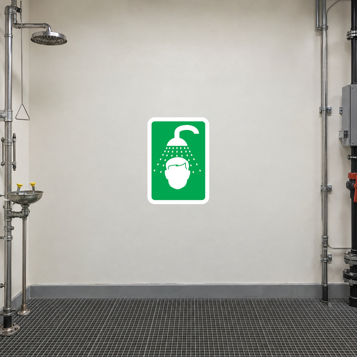 Wash off station sticker, green square with white wash icon