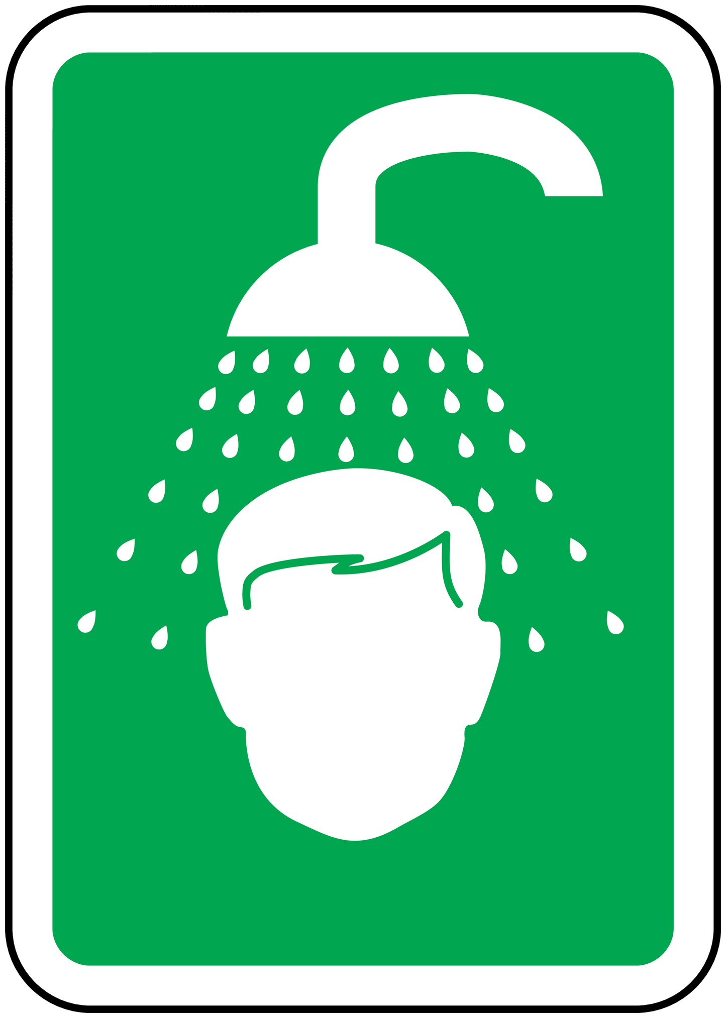 Wash off station sticker with shower icon and falling water droplets