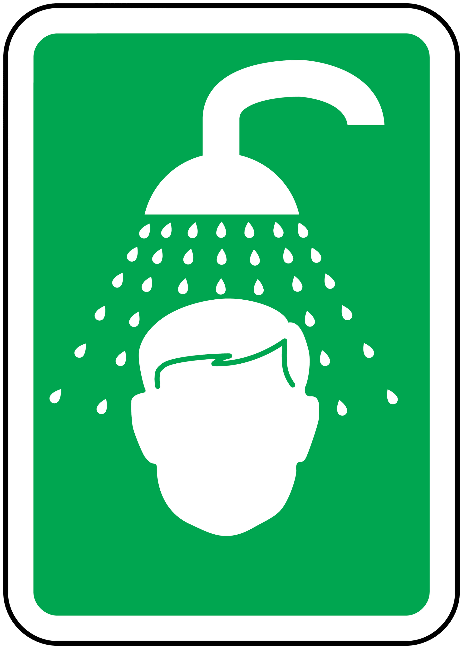 Wash off station sticker with shower icon and falling water droplets