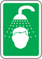 Wash off station sticker with shower icon and falling water droplets