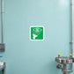 Eye rinse station sticker with green eye icon and white border