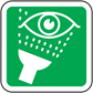Eye rinse station safety sticker with green background and white eye/streams icon