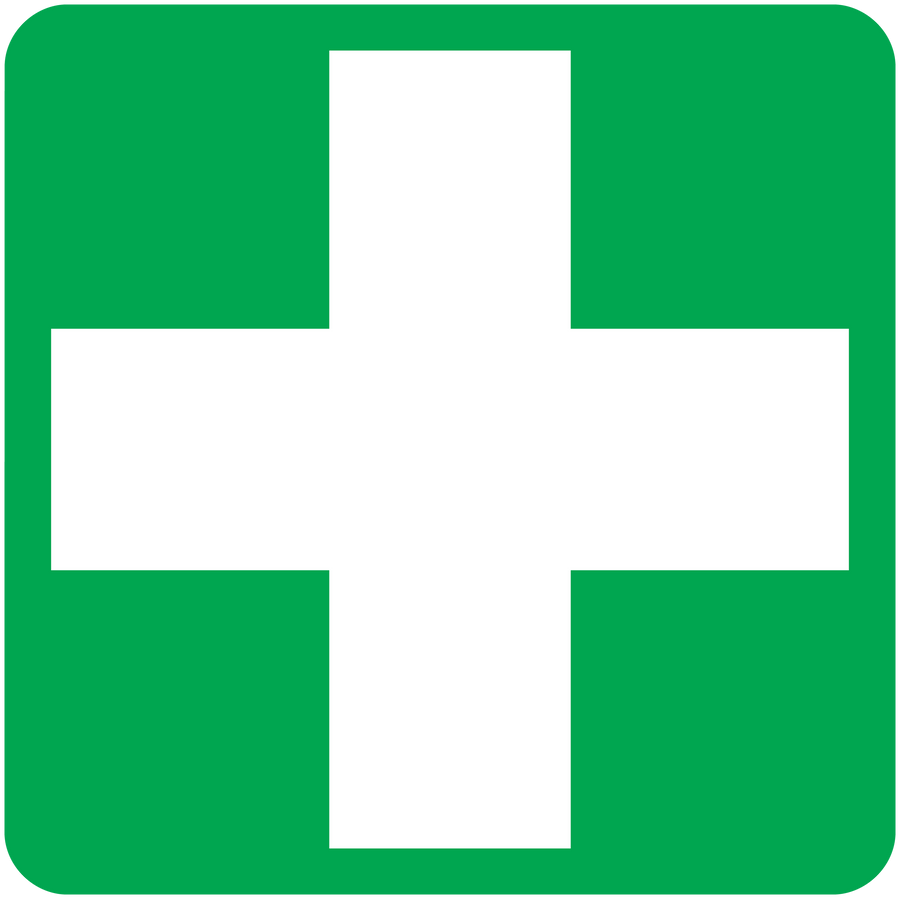 Green square medical cross sticker with white cross