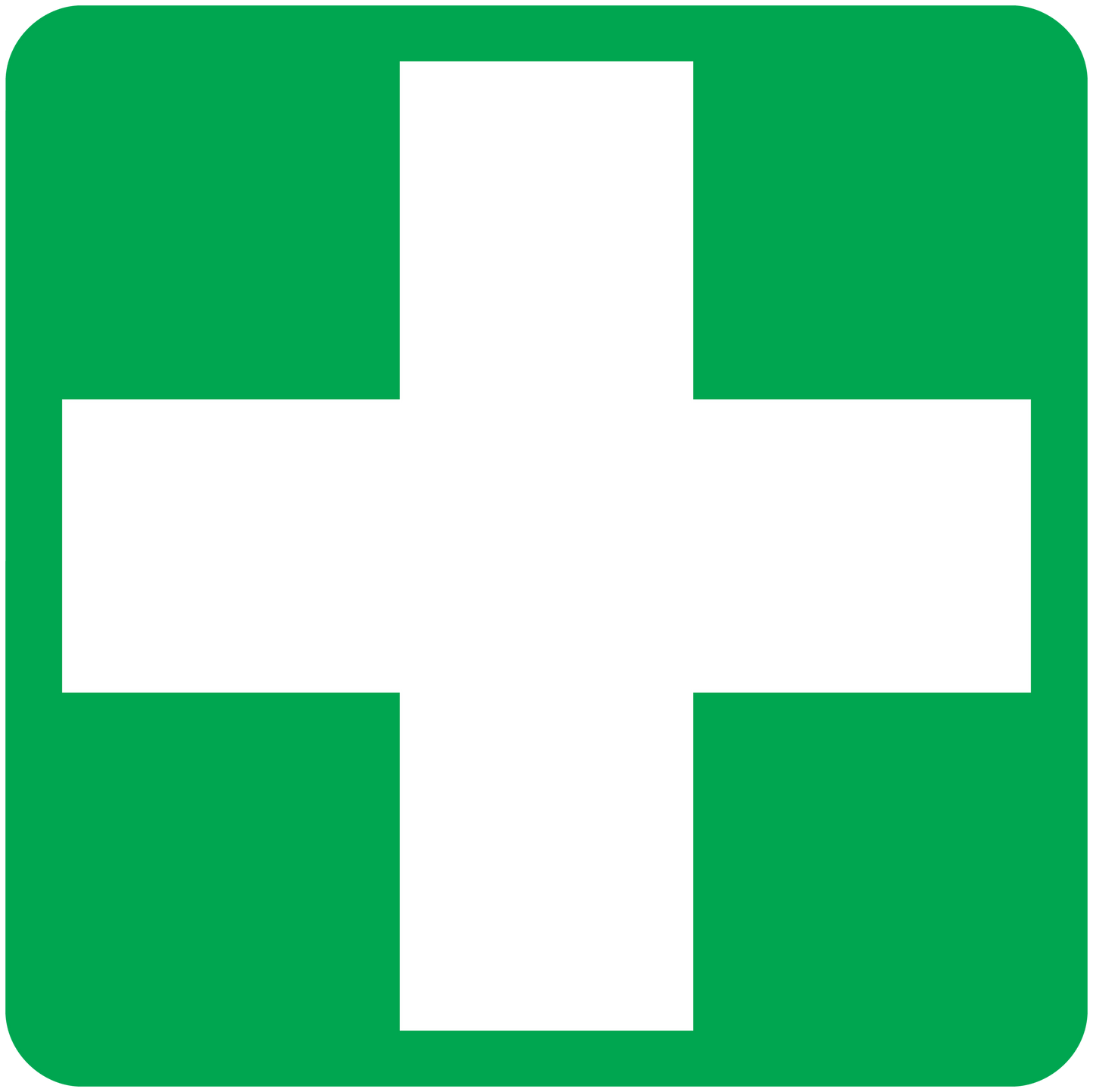 Green square medical cross sticker with white cross