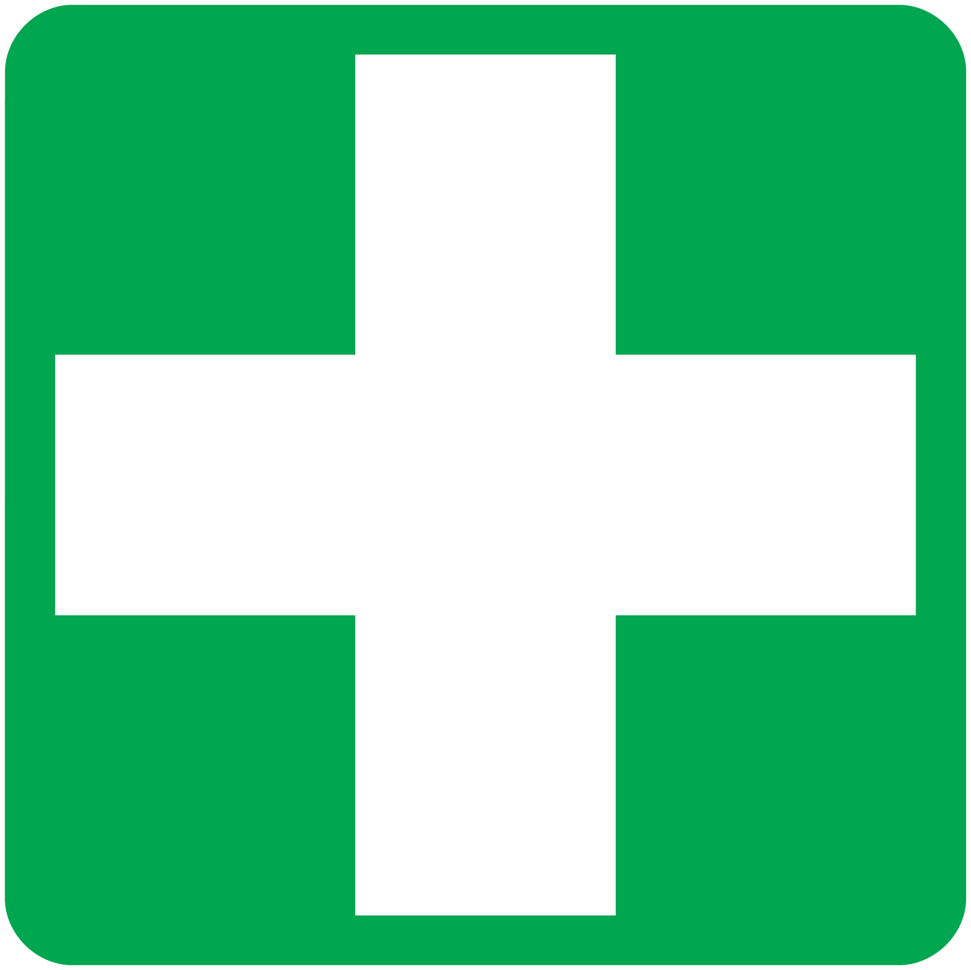 Green square medical cross sticker with white cross