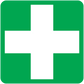 Green square medical cross sticker with white cross