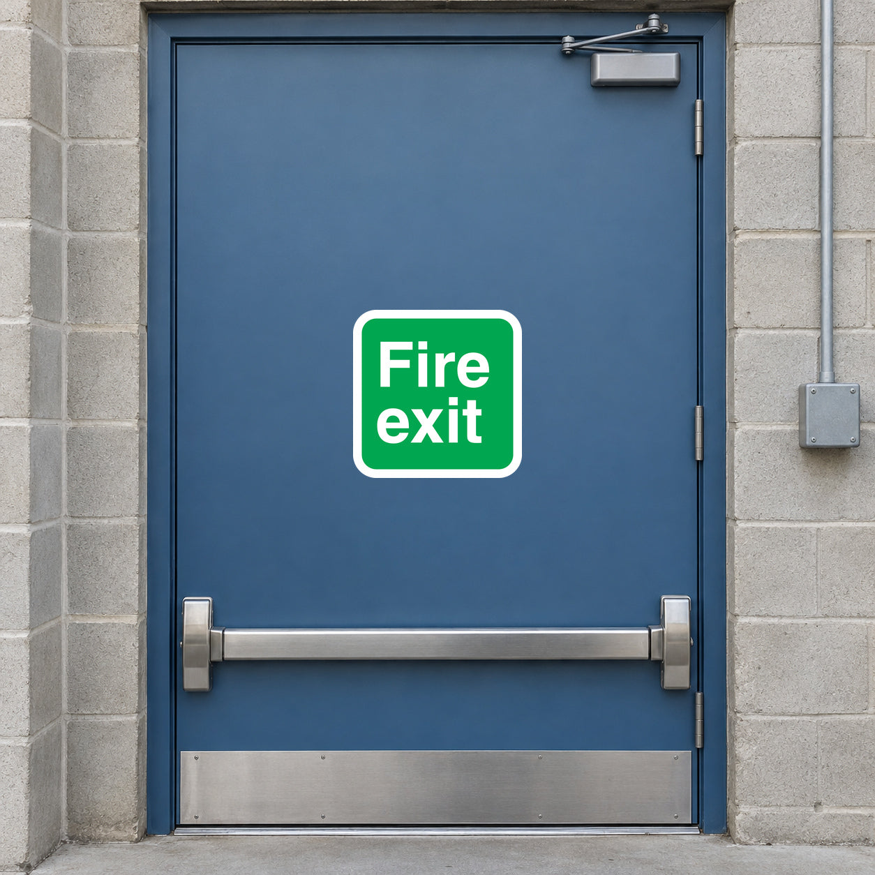 Square green fire exit sticker with white Fire exit text