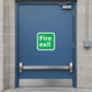 Square green fire exit sticker with white Fire exit text