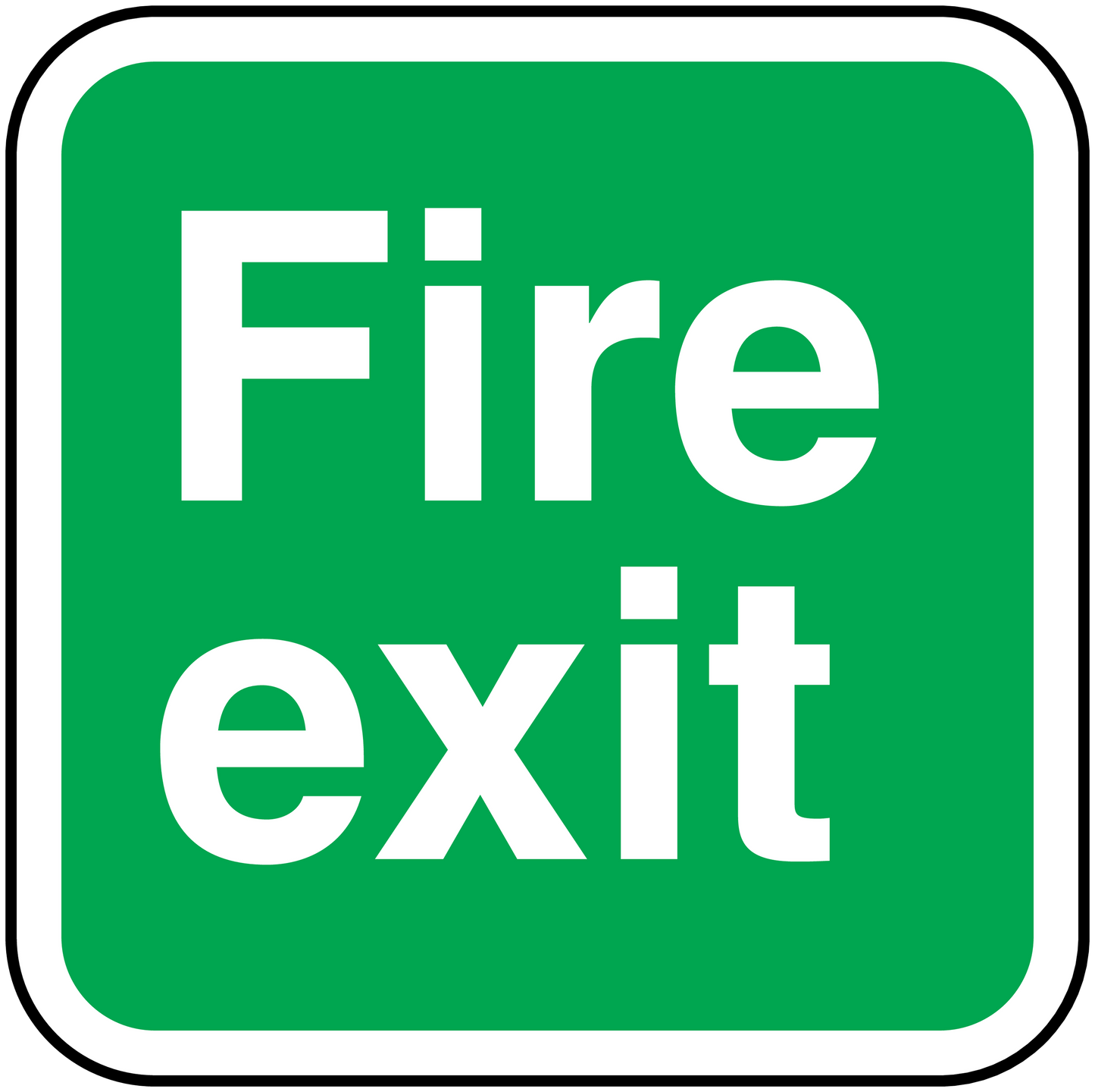 Green square fire exit sticker with bold “Fire exit” text